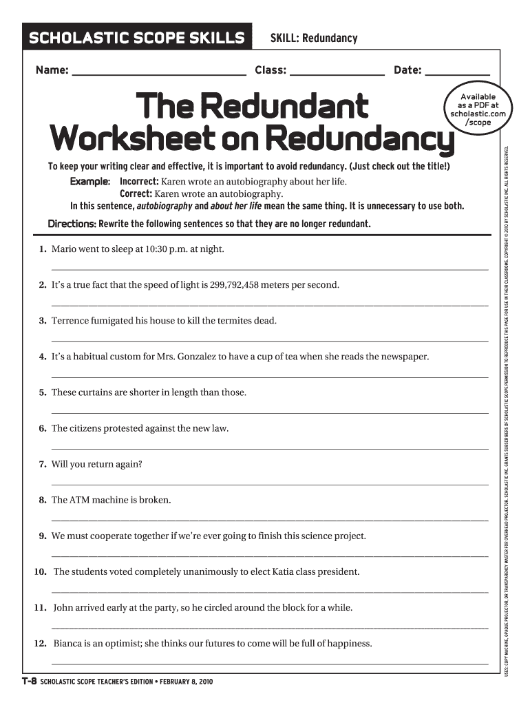 Redundancy Worksheet With Answers Pdf Fill Out Sign Online DocHub
