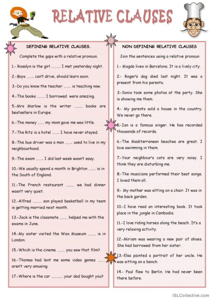 RELATIVE CLAUSES English ESL Worksheets Pdf Doc