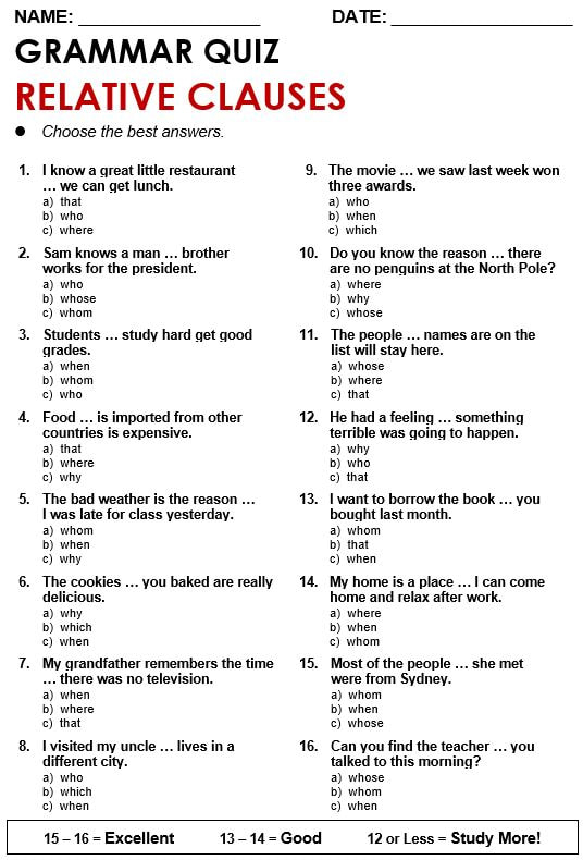 Relative Clauses Exercises Advanced With Answers Pdf EduForKid