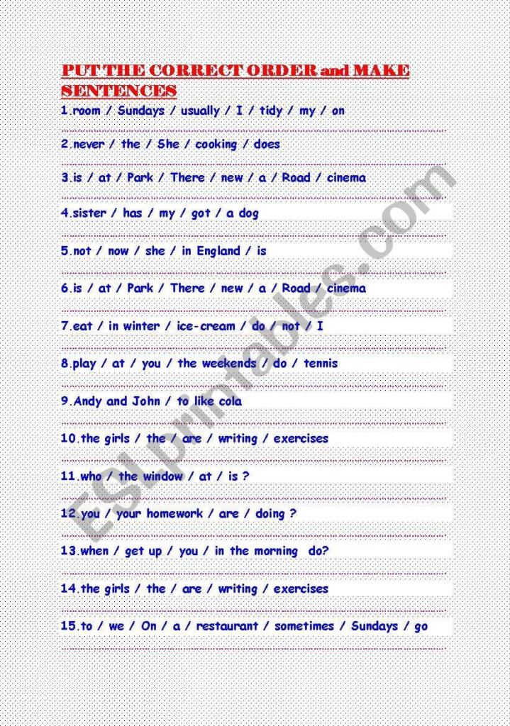 Reordering Sentences ESL Worksheet By Mo3tamad Cvc Words 