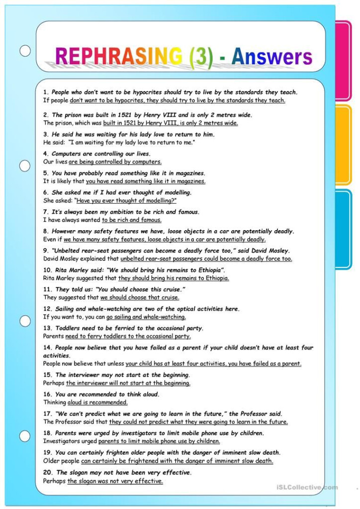 Rephrasing 3 Key Included Worksheet Free ESL Printable Worksheets 