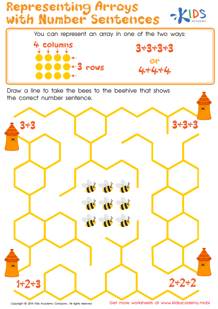 Representing Arrays With Number Sentences Worksheet Free Printable PDF 