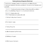 Revising Sentence Fragments Worksheet