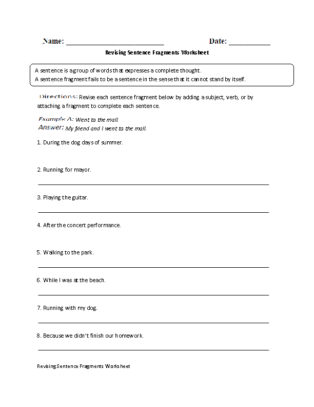 Revising Sentences Worksheets