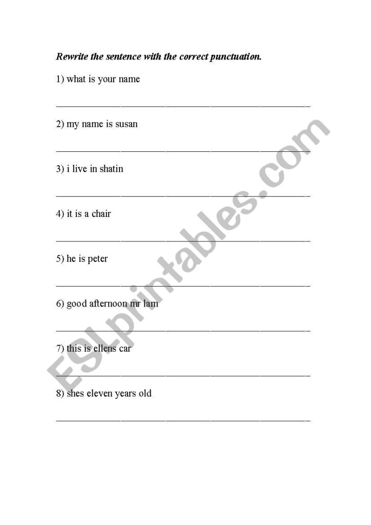 Rewrite The Sentence With The Correct Punctuation ESL Worksheet By 