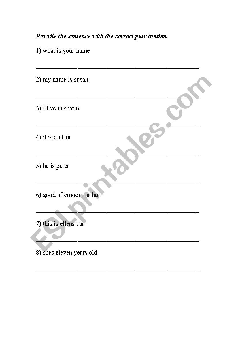 Rewrite The Sentence With The Correct Punctuation ESL Worksheet By