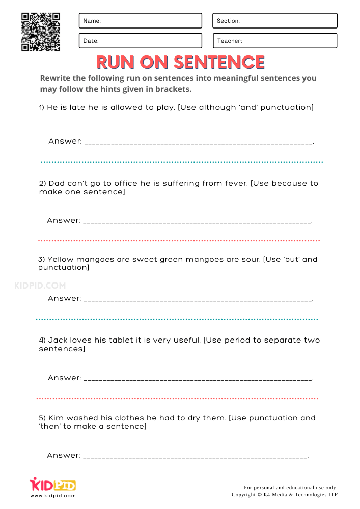 Run On Sentence Printable Worksheets For Grade 2 Kidpid