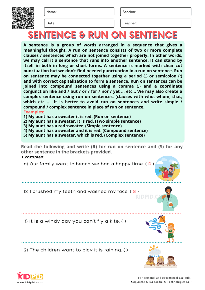 Run On Sentence Printable Worksheets For Grade 2 Kidpid