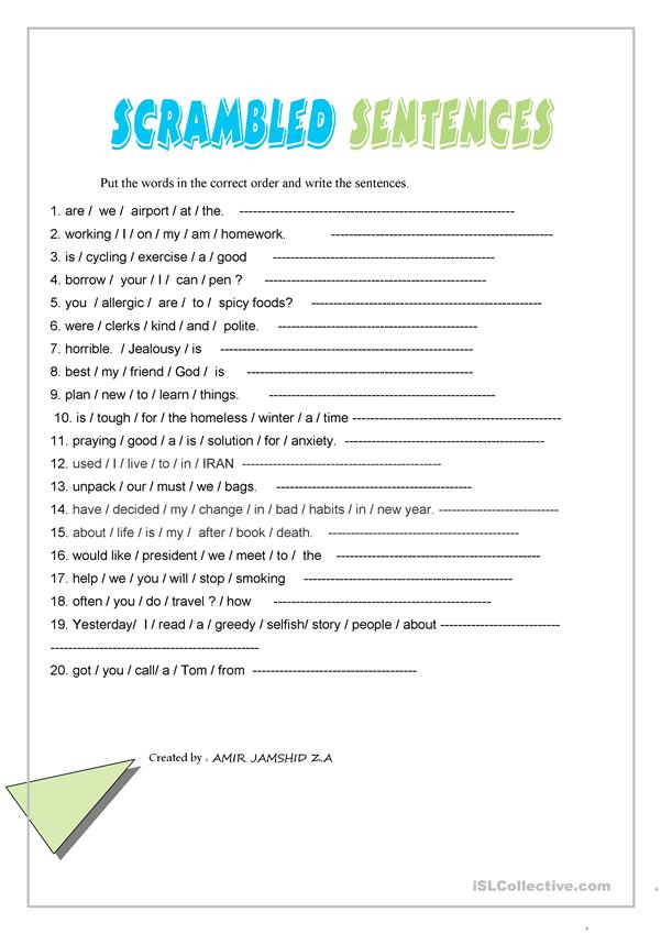 Scrambled Sentences English ESL Worksheets Scramble Words Sentence 