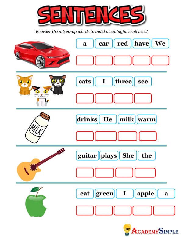 Scrambled Sentences Worksheet 1 Academy Simple