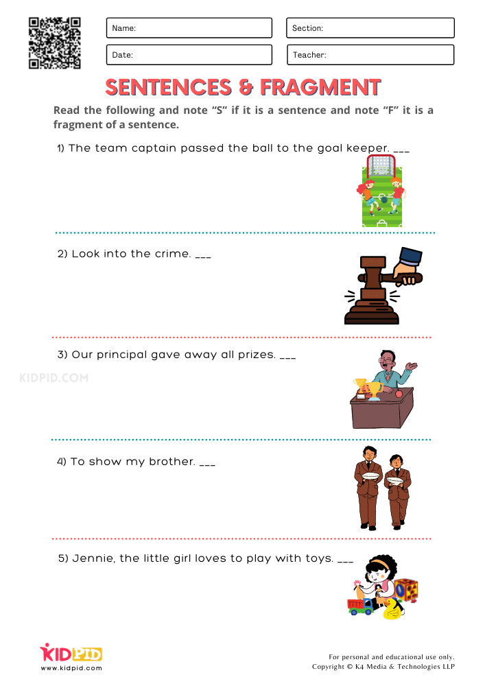 Sentence And Fragment Printable Worksheets For Grade 2 Kidpid