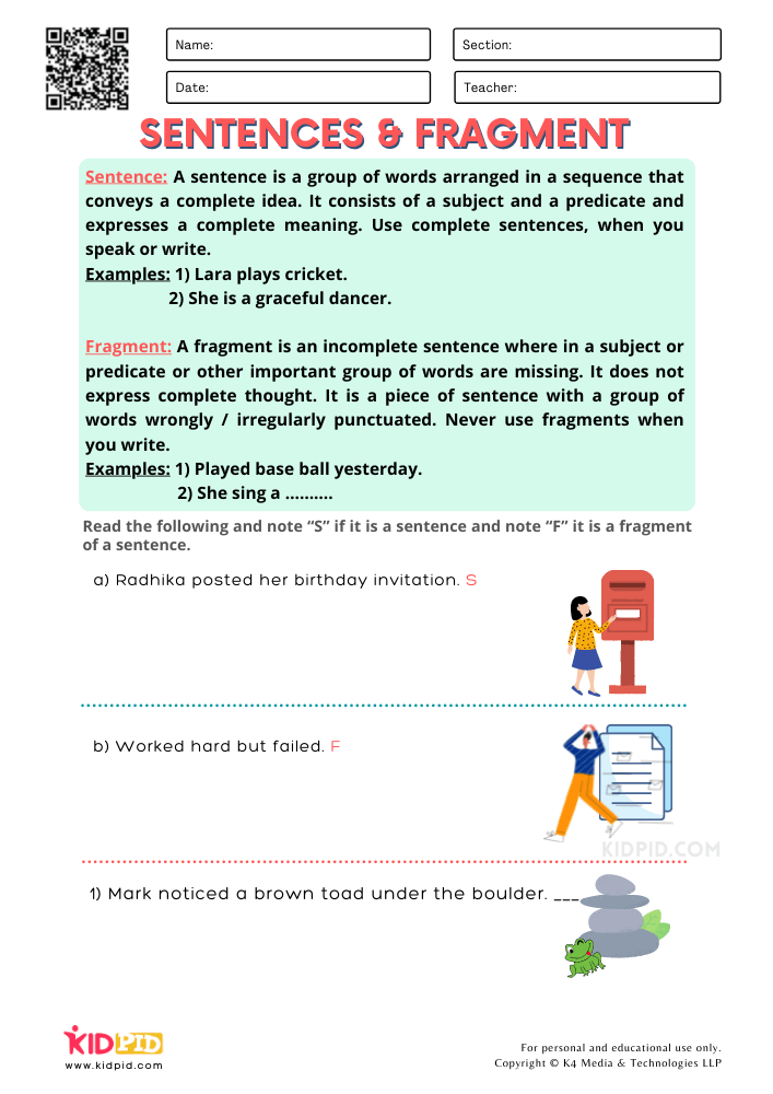 Sentence And Fragment Printable Worksheets For Grade 2 Kidpid