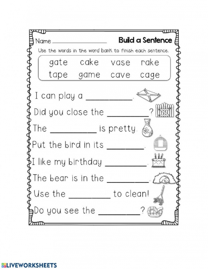 Sentence Building Worksheets For First Grade Worksheets For Kindergarten