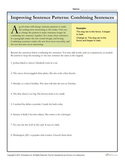 Sentence Combining Worksheets