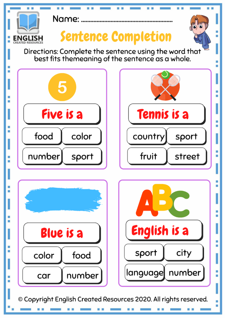 Sentence Completion Grade 1 English Created Resources