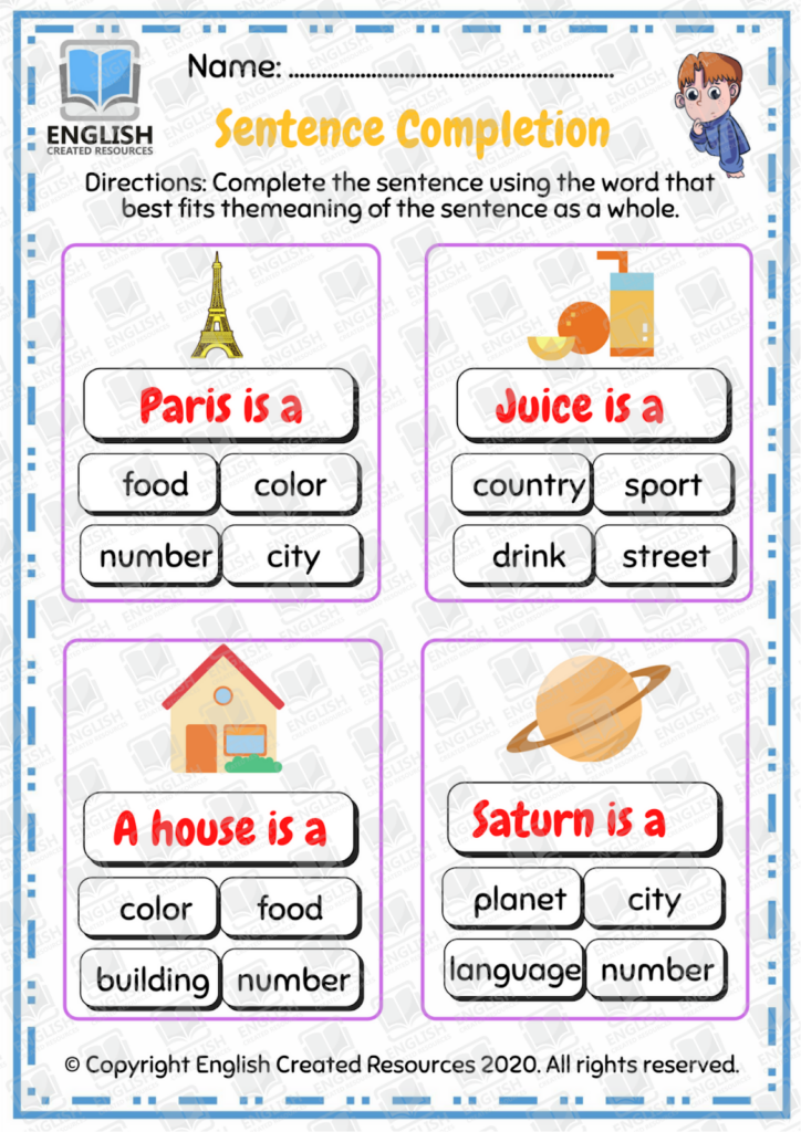 Sentence Completion Worksheet