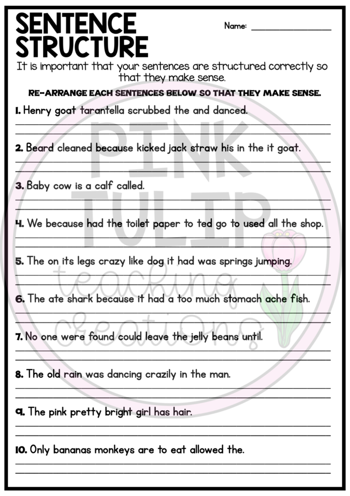 Sentence Construction Worksheets