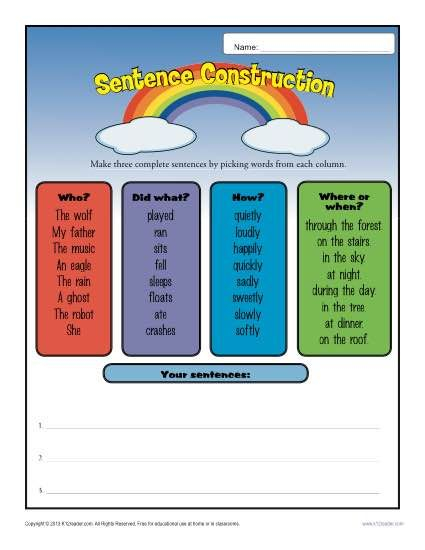 Sentence Construction Worksheets For 1st And 2nd Grade Sentence 