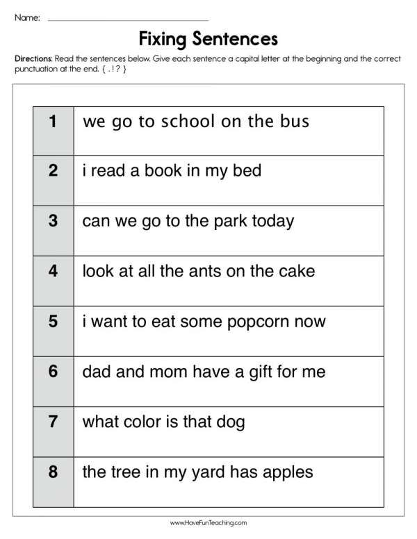 Sentence Correction Worksheet