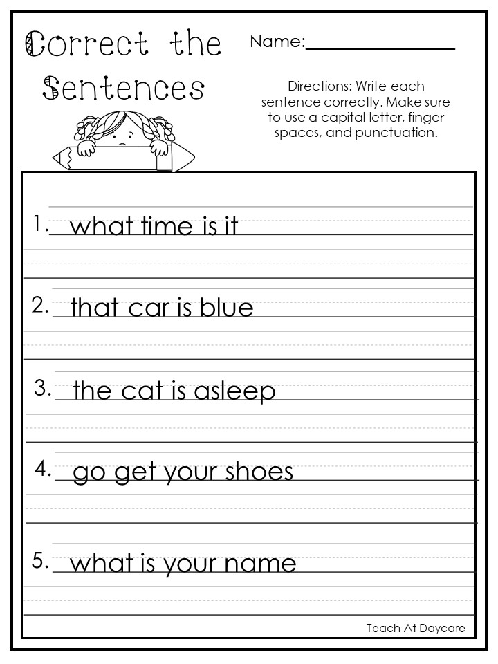 Sentence Correction Worksheet 1st Grade