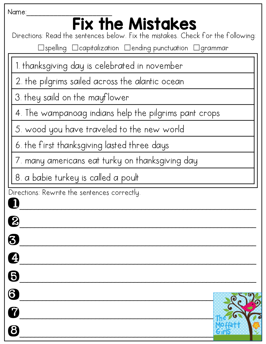 Sentence Correction Worksheet 4th Grade