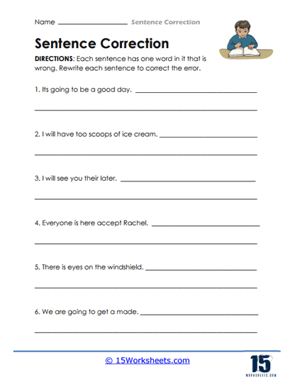 Sentence Correction Worksheets 15 Worksheets