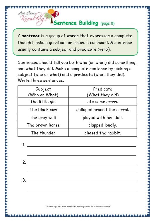 Sentence Fragment Third Grade Worksheet