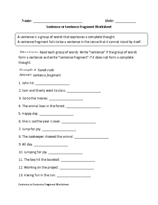 Sentence Fragment Worksheets With Answer Key Pdf Thekidsworksheet