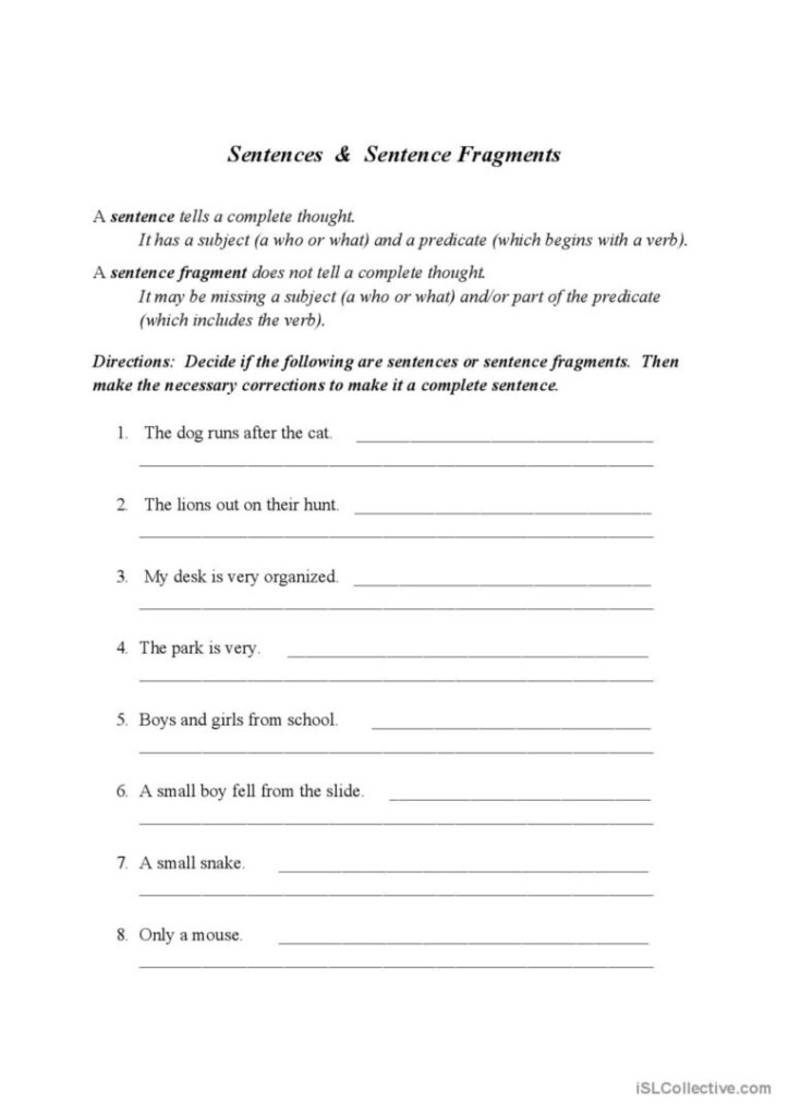 Sentence Or Fragment English ESL Worksheets Pdf Doc