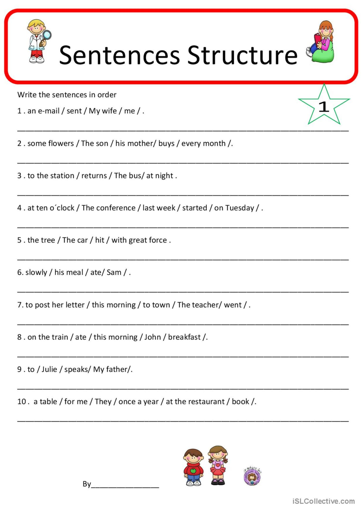 Sentence Structure 1 English ESL Worksheets Pdf Doc