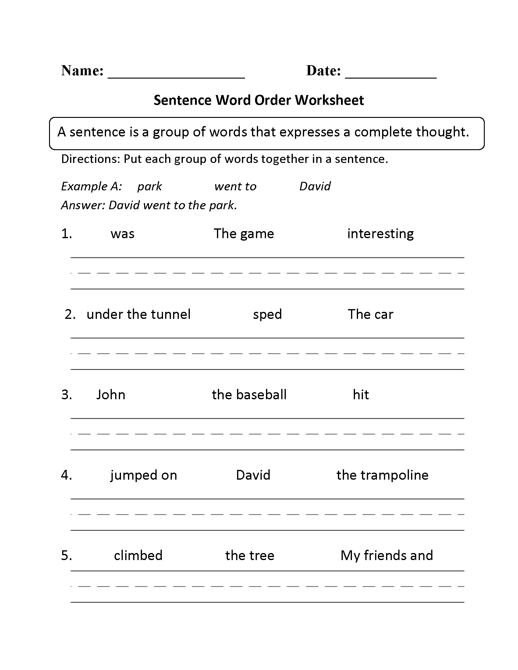 Sentences For 4th Grade