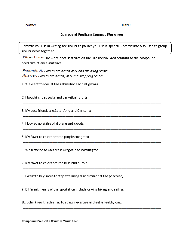 Sentences With Commas Worksheets