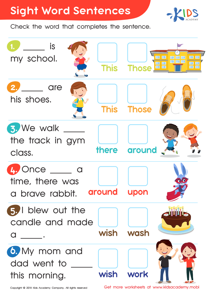 Sight Word Sentences Worksheet Free Printout For Kids Answers And 