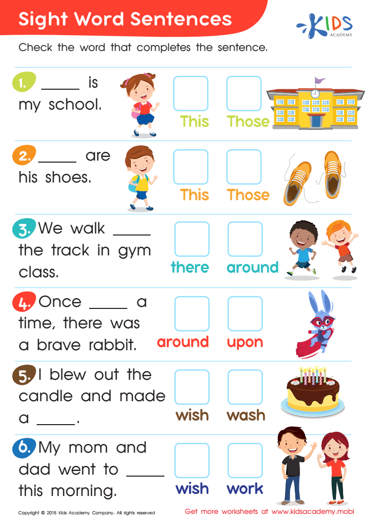 Sight Word Sentences Worksheet Free Printout For Kids Answers And
