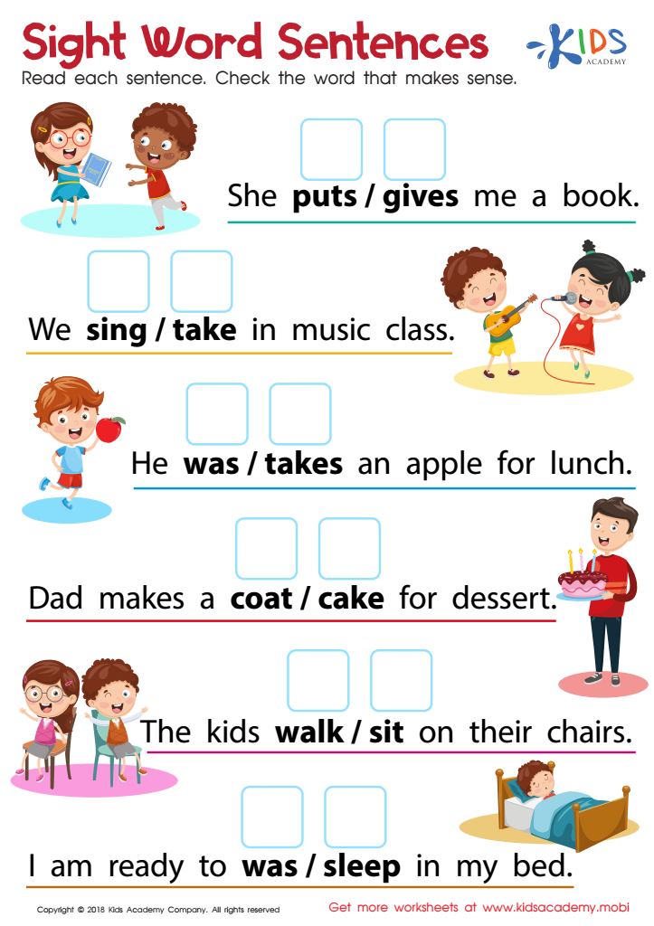 Sight Words Sentences Worksheet For Kids Answers And Completion Rate