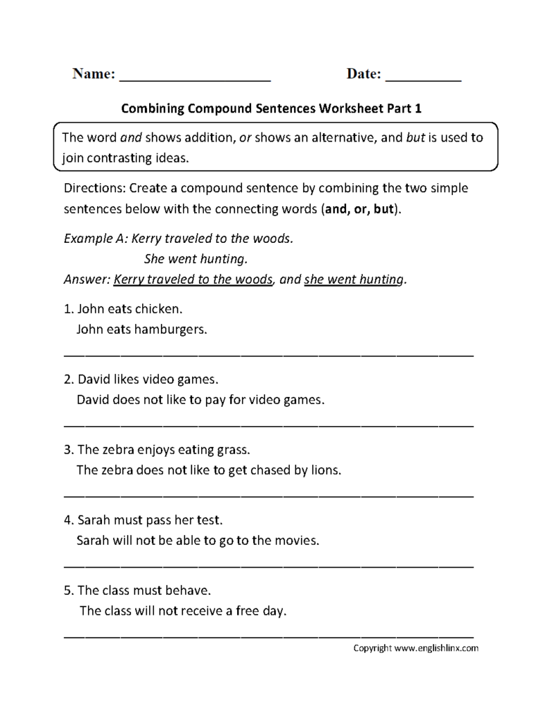 Simple Complex And Compound Sentences Worksheets