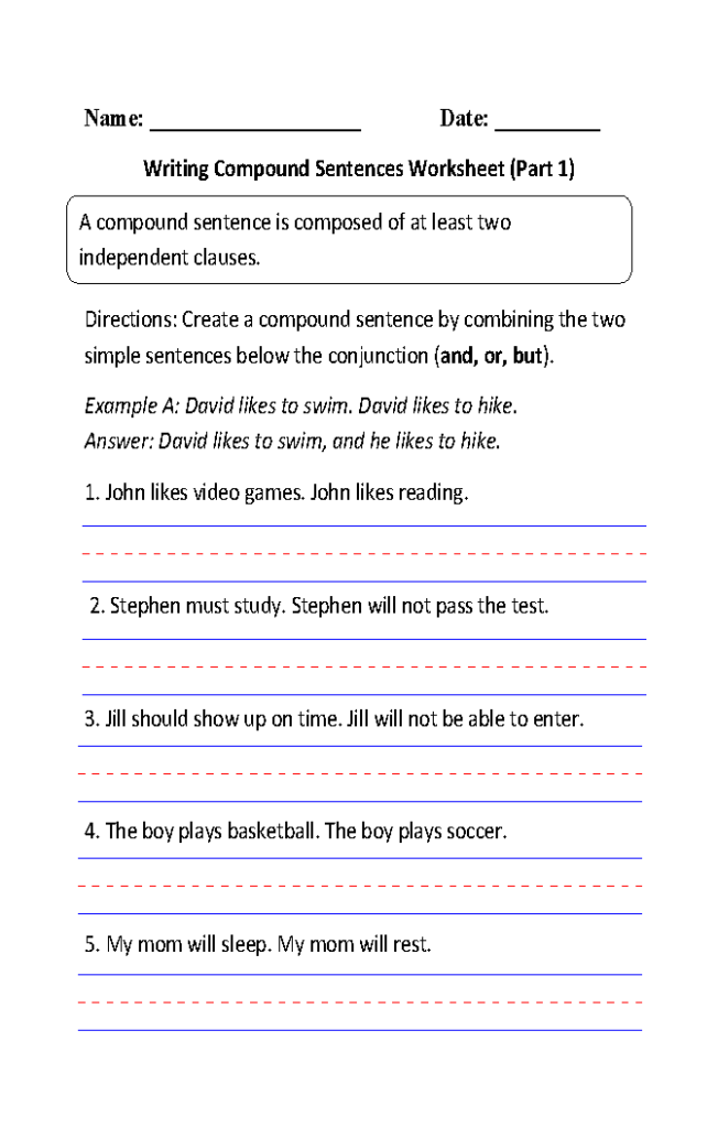 Simple Compound Sentence Worksheet
