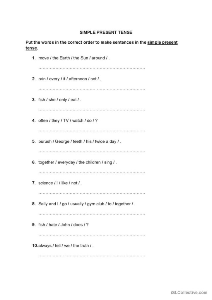 Simple Present Tense Word Order Ge English ESL Worksheets Pdf Doc