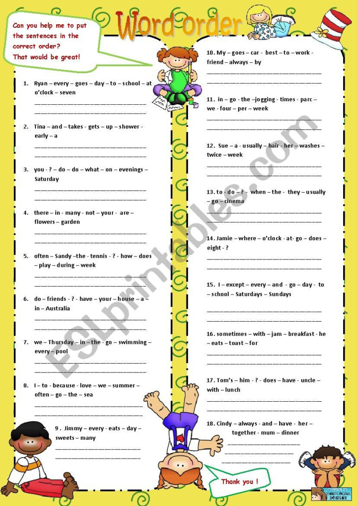 Simple Present Word Order ESL Worksheet By SaraMariam