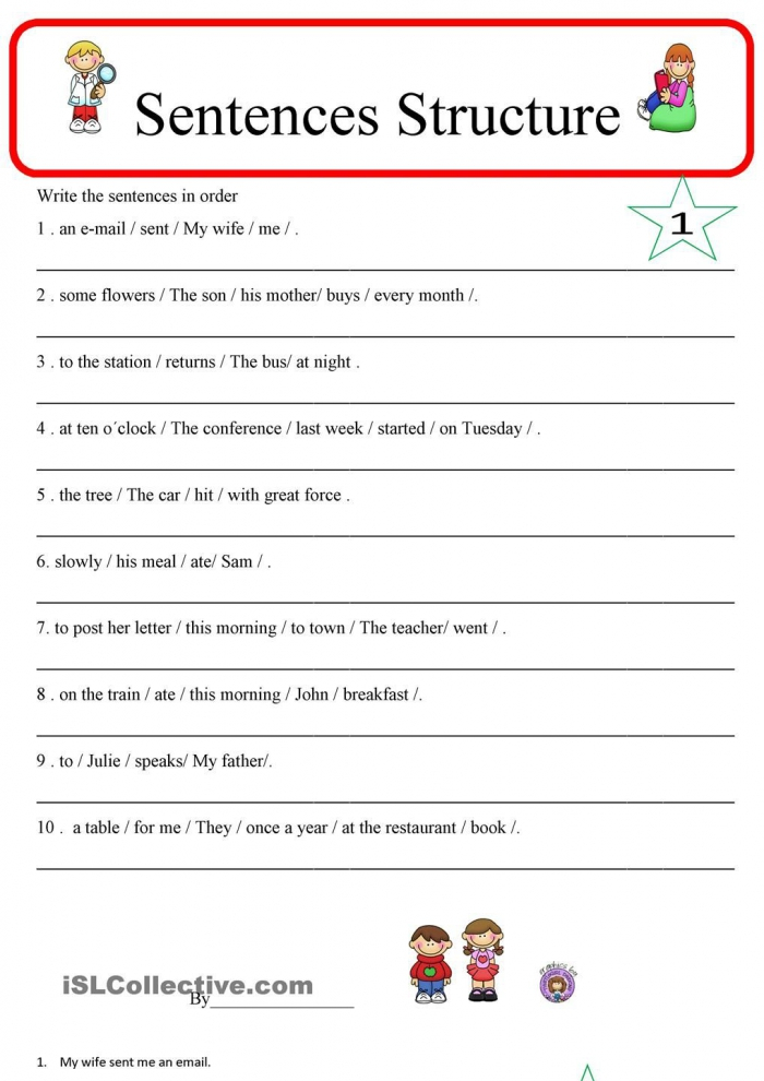 Simple Sentence Structure Worksheets 99Worksheets
