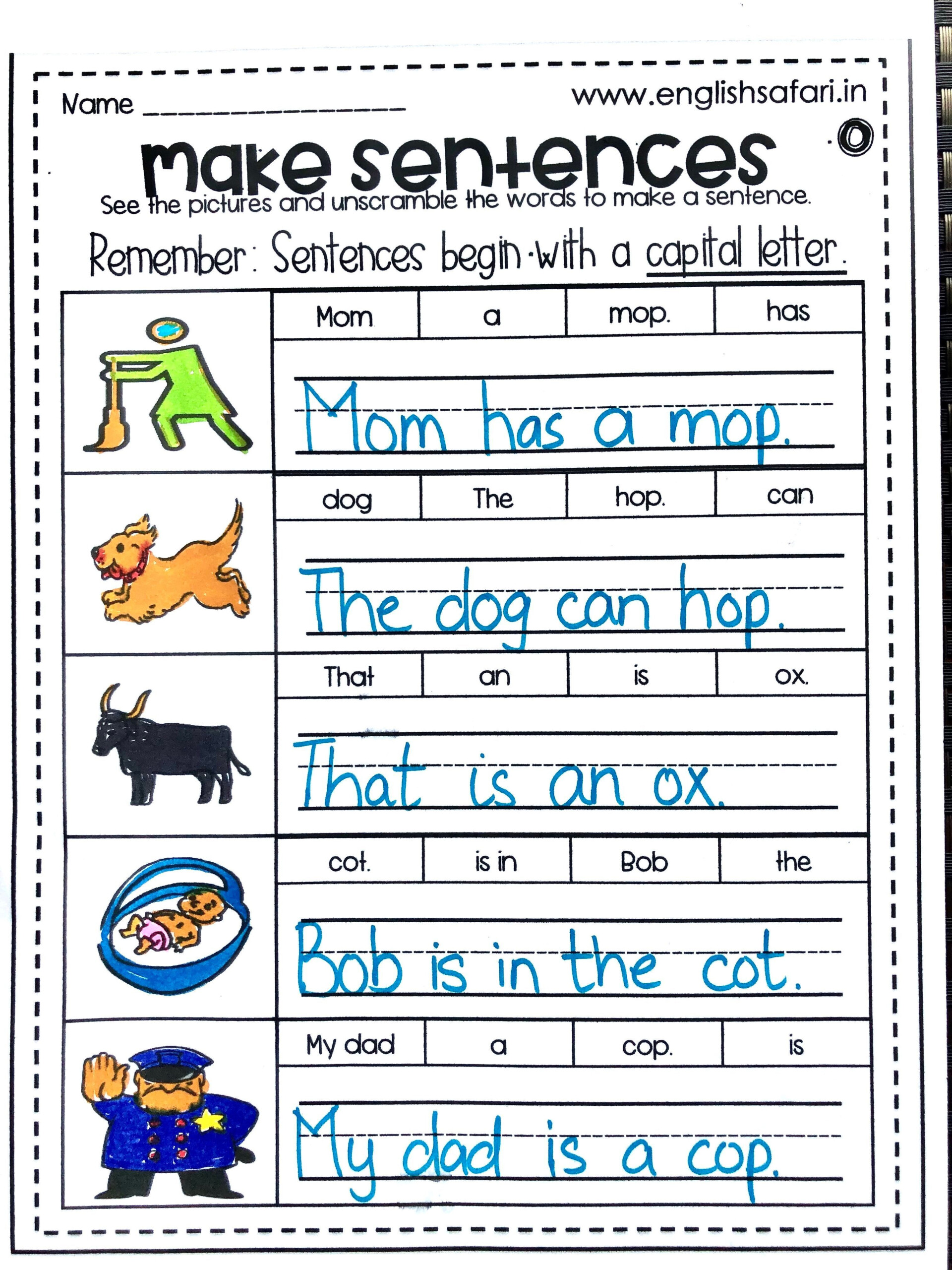 Simple Sentence Writing For Kindergarten