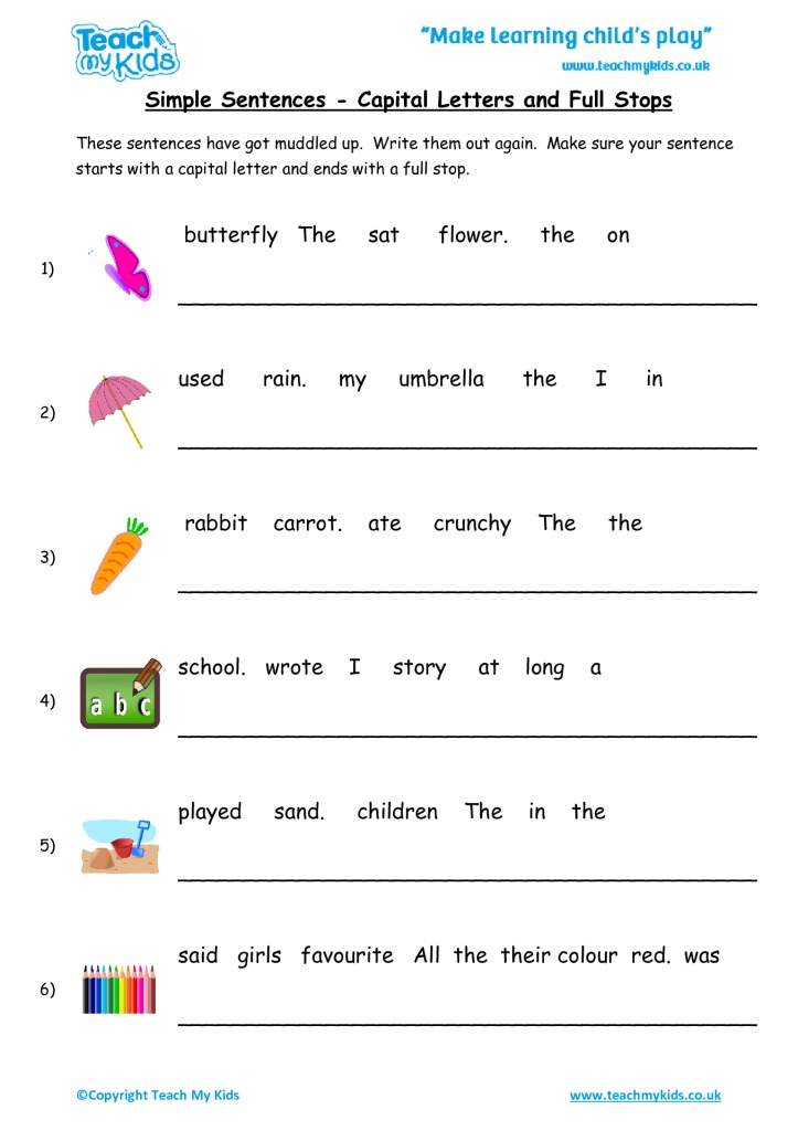 Simple Sentences Capital Letters And Full Stops TMK Education