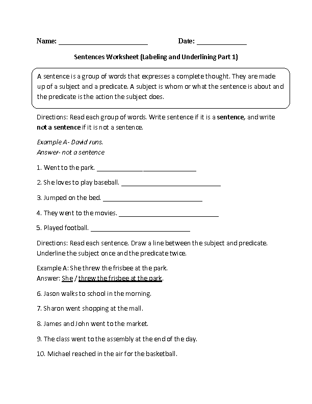 Simple Sentences Worksheets Learning Simple Sentences Worksheet