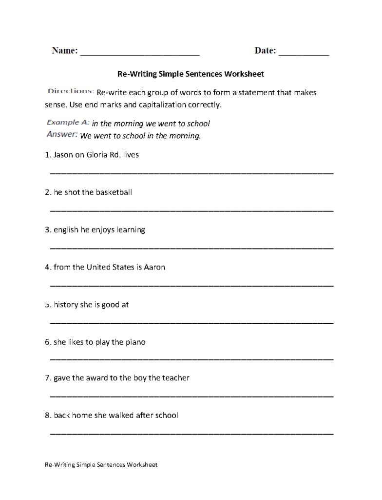 Simple Sentences Worksheets Re Writing Simple Sentences Worksheet