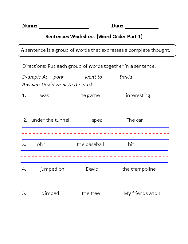 Simple Sentences Worksheets Word Order Simple Sentences Worksheet Part 1