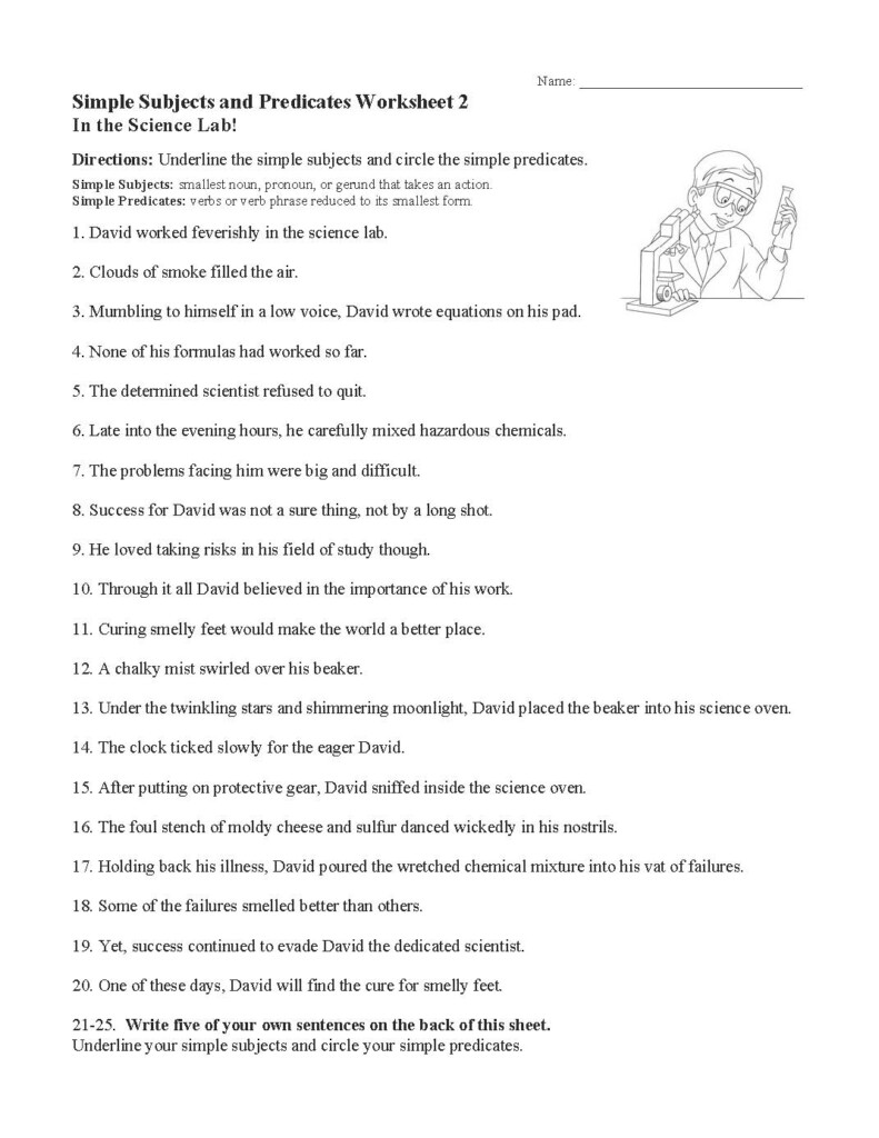 Simple Subjects Predicates Worksheets Ereading Worksheets