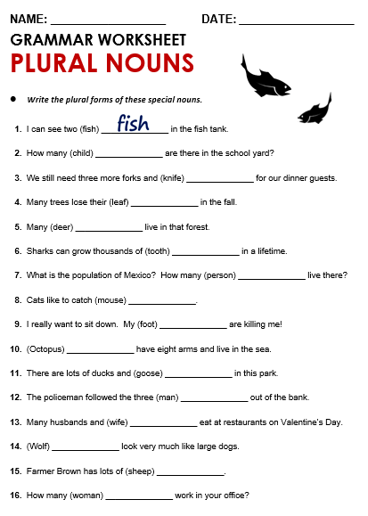 Singular And Plural Noun Worksheets Worksheets Master