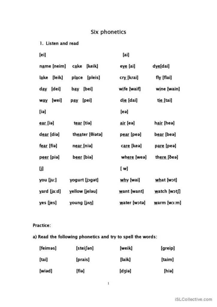 Six Phonetics English ESL Worksheets Pdf Doc