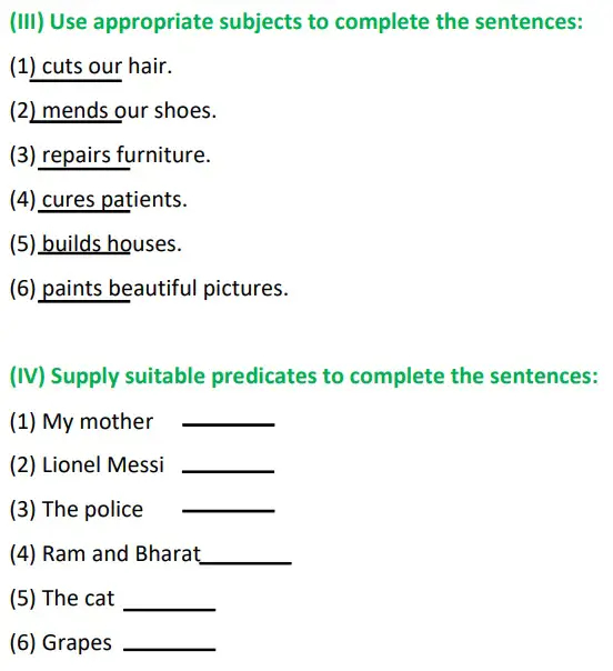 Subject And Predicate Class 4 Worksheet Underline The Predicate Supply 