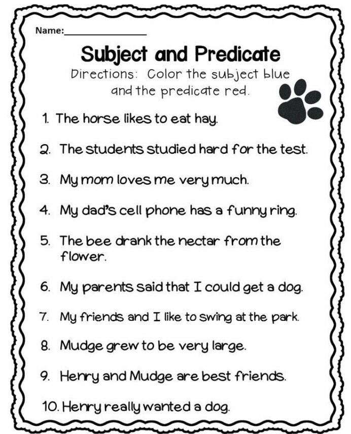 Subject And Predicate Worksheet Worksheets 99Worksheets